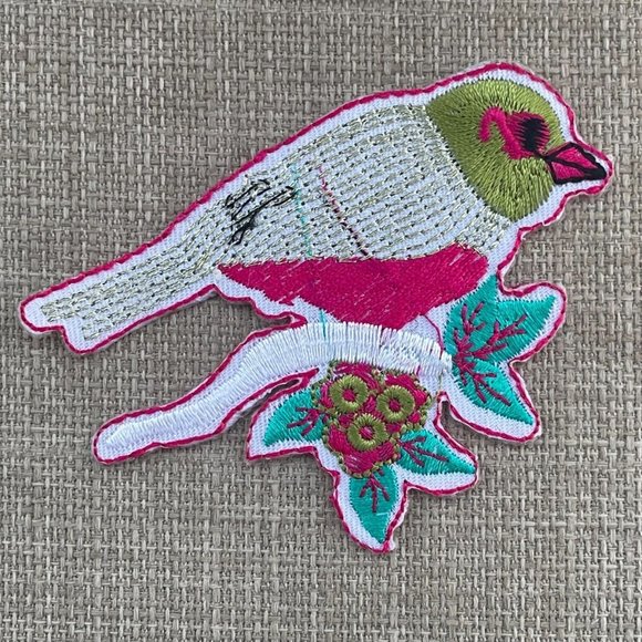 Iron On Patches Multi Color Bird on Branch Embroidery Patches - Picture 1 of 8